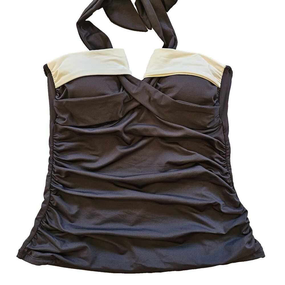 XS Anne Cole B&W Underwire Bandeau Halter Tankini Top